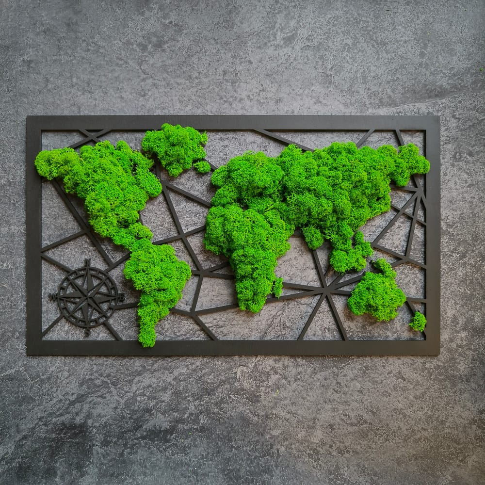 Obraz - mapa świata z mchu - 55cm x 33cm (sklejka 4mm)
