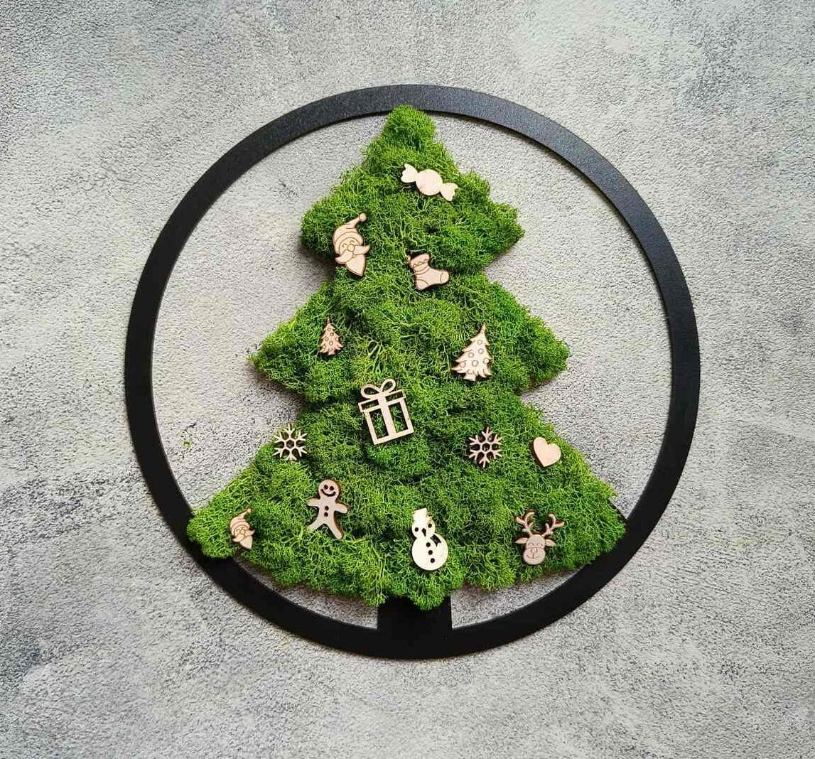 Choinka z mchu reniferowego, obraz w kole, 39cm - Image 4