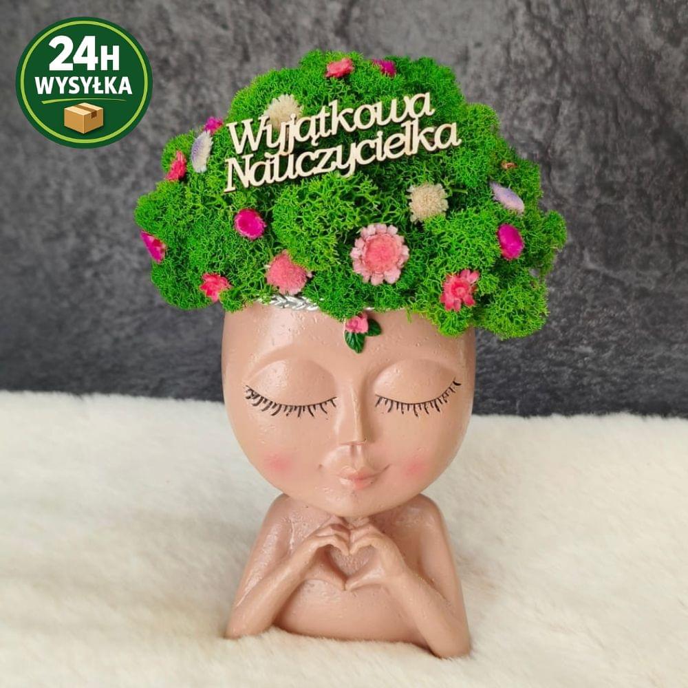 Figurka z mchem i kwiatkami - prezent dla nauczycielki